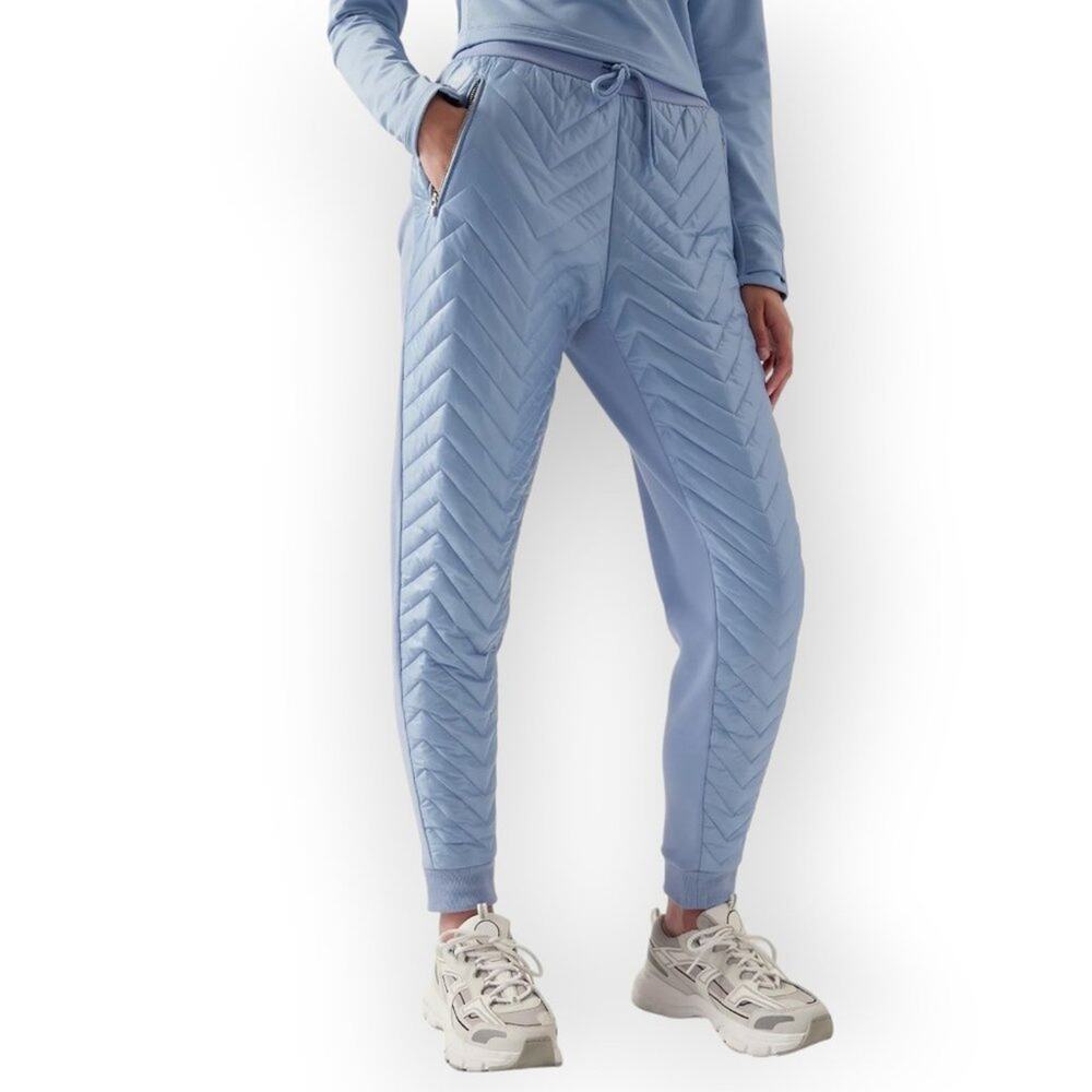 Athleta Apres Ski Down Jogger NWT SIZE 12 Heron Blue Quilted Primaloft Pant